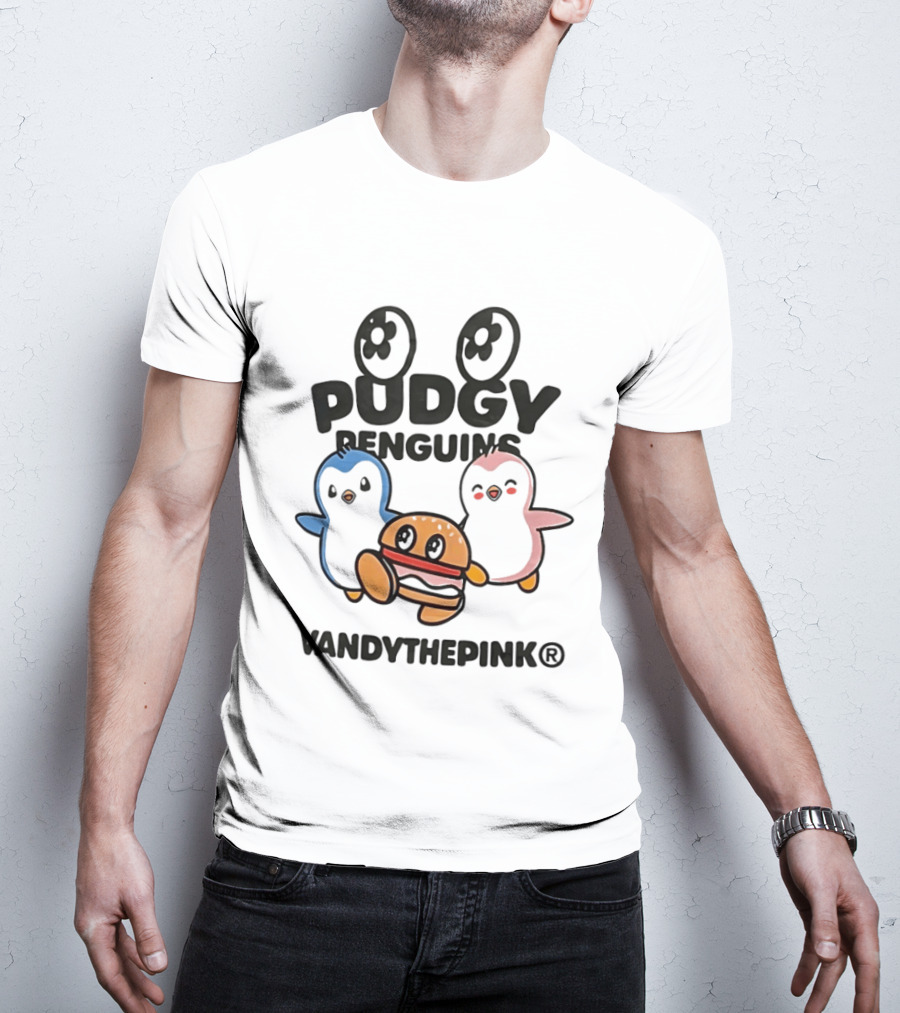 Pudgy Penguins Vandythepink With Burger Chibi Characters T-Shirt