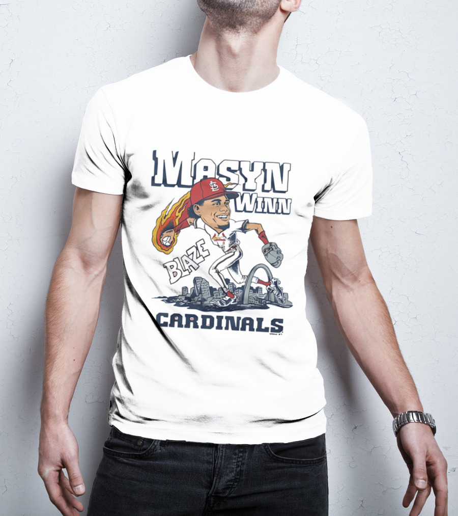 St. Louis Cardinals Masyn Winn Blaze Arch Skyline Caricature T-Shirt