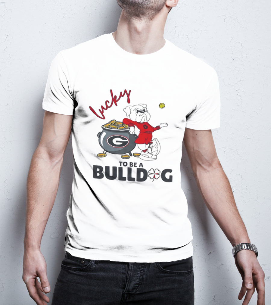 Lucky To Be A Georgia Bulldogs Football Fan With Pot Of Gold And Clover T-Shirt