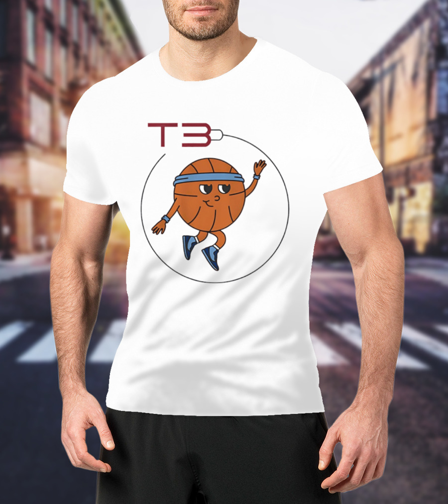 T3 Basketball Cartoon Character In Headband And Sneakers T-Shirt