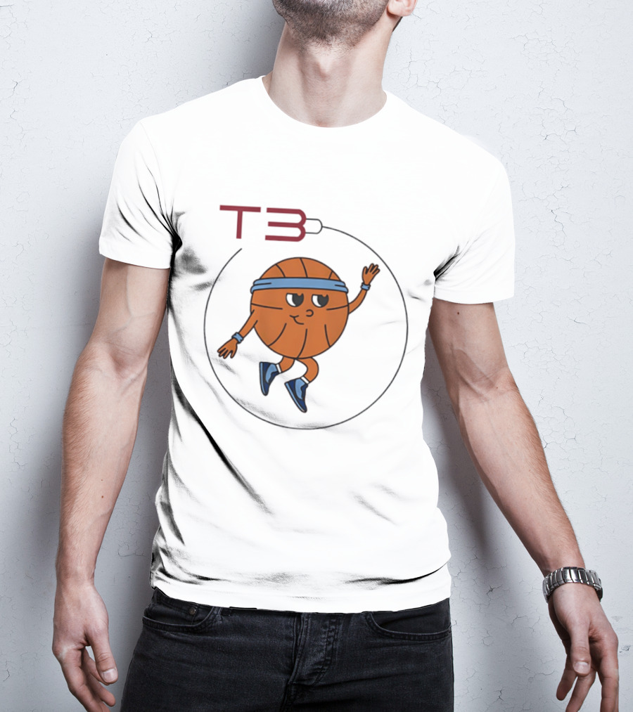 T3 Basketball Cartoon Character In Headband And Sneakers T-Shirt