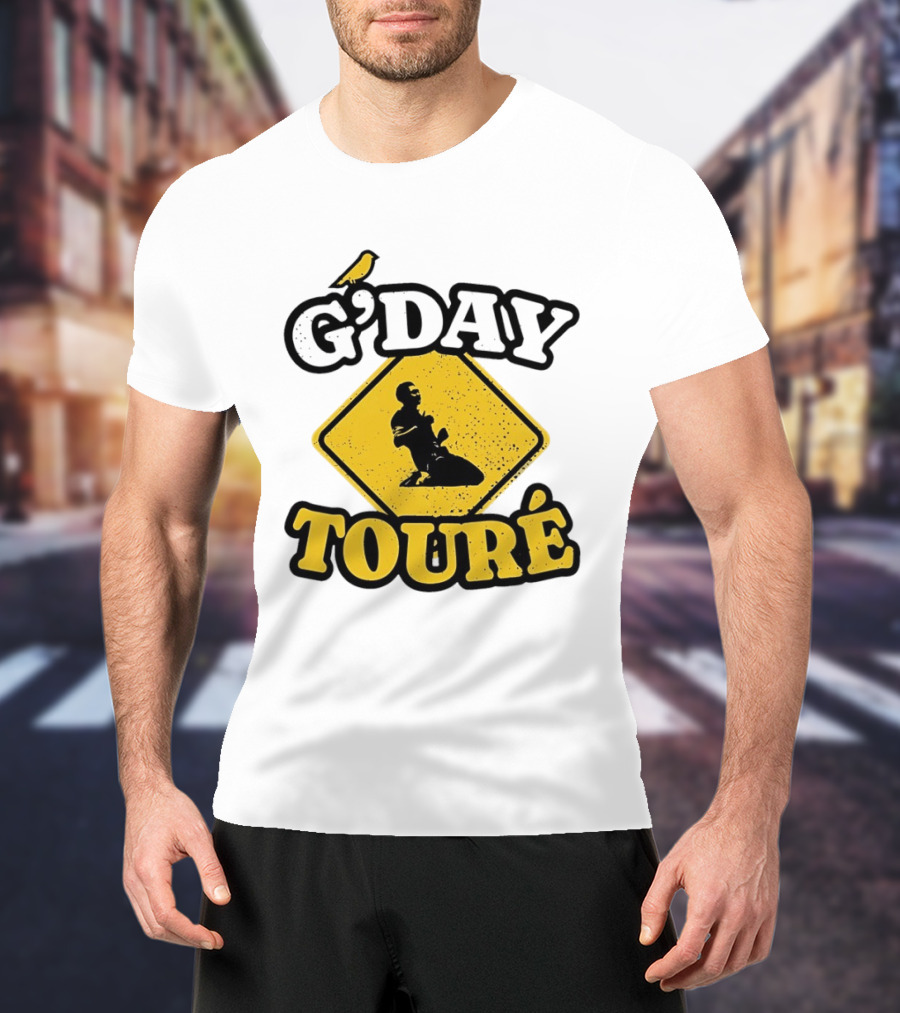 G'Day Toure Yellow Sign Kneeling Silhouette Bird T-Shirt
