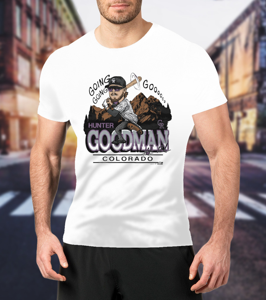 Hunter Goodman Going Going Going Colorado Rockies Caricature T-Shirt