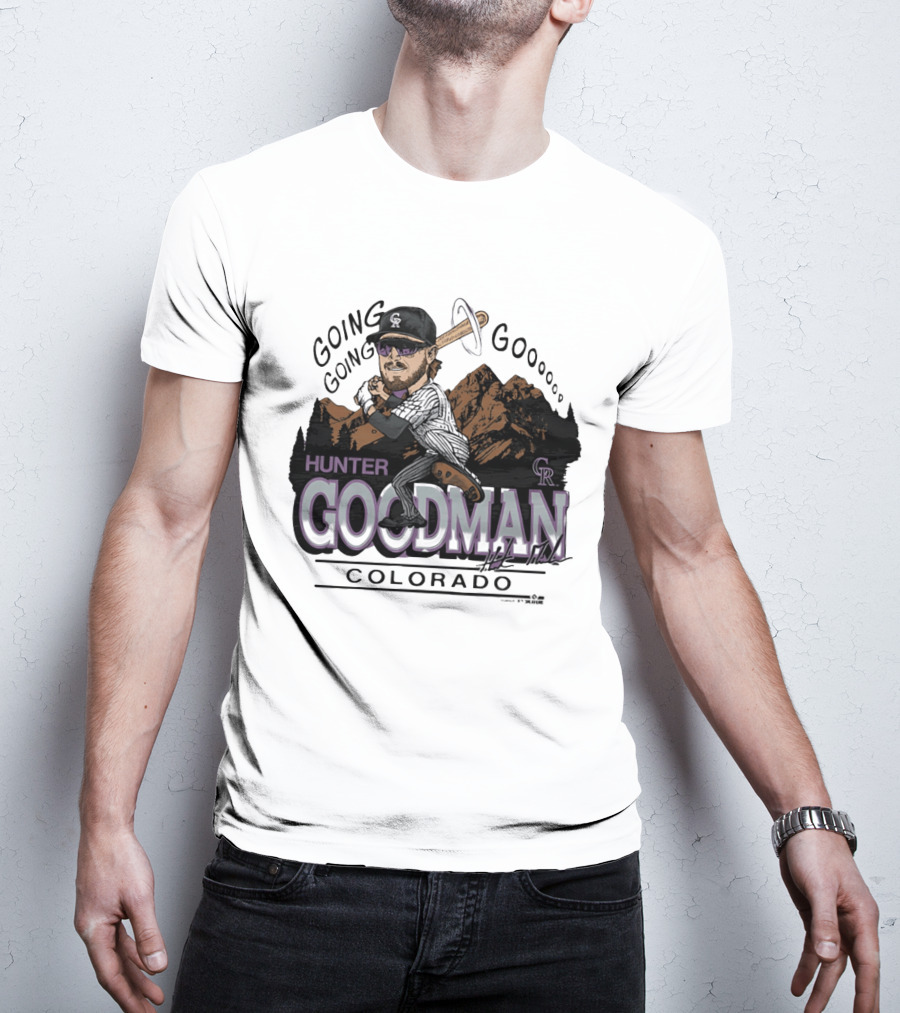 Hunter Goodman Going Going Going Colorado Rockies Caricature T-Shirt