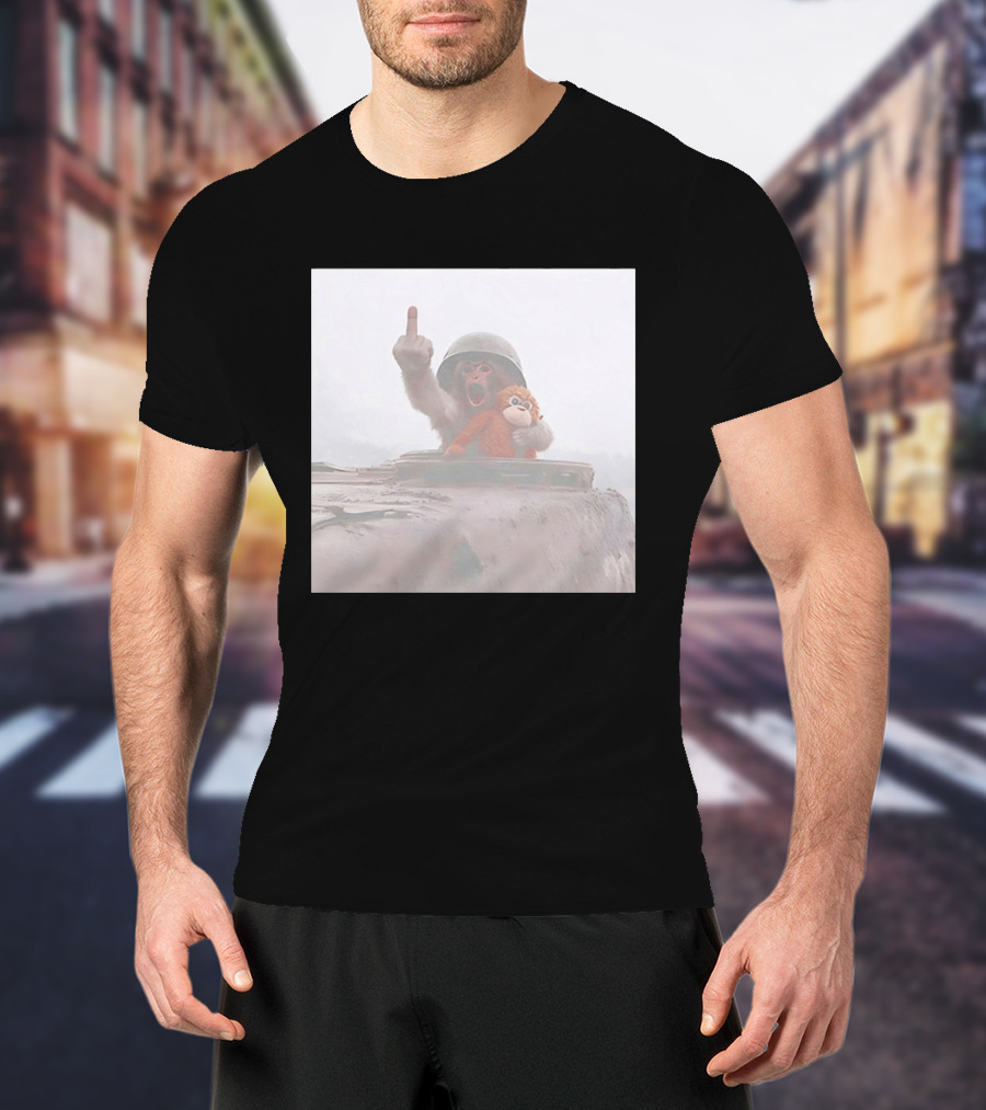 Monkey Middle Finger Gesture With Toy And Helmet On Vehicle T-Shirt