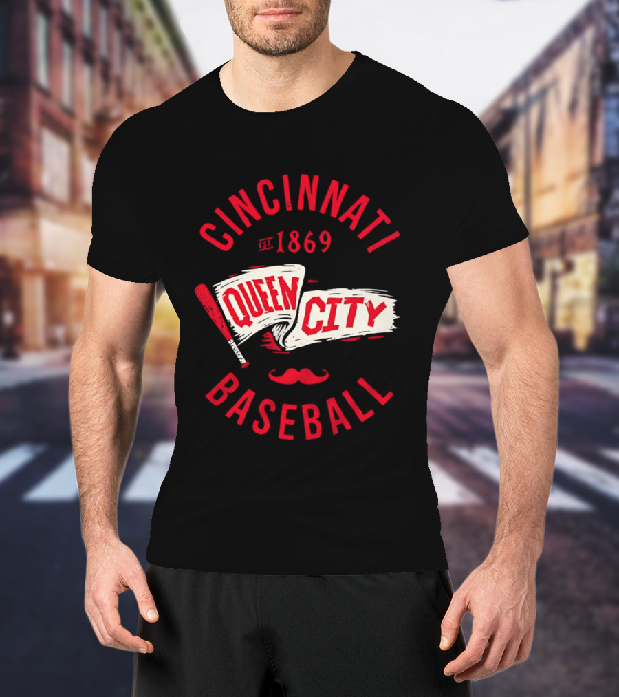 Cincinnati Queen City Baseball Est. 1869 Grunge Pennant T-Shirt