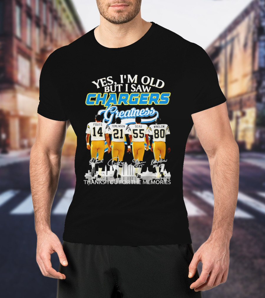 Yes I'm Old But I Saw Chargers Greatness Thank You For The Memories City Skyline T-Shirt