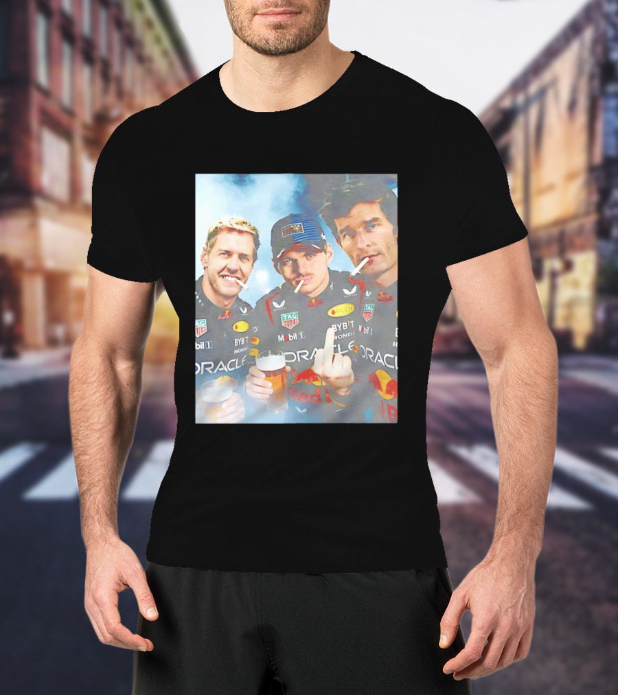 Red Bull Racing Vettel Verstappen Webber Smoking Fun F1 Legends Team Oracle T-Shirt