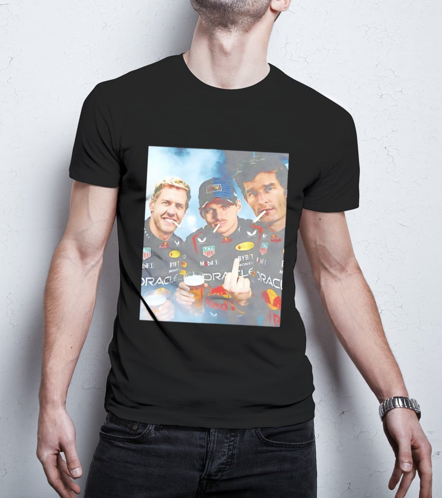 Red Bull Racing Vettel Verstappen Webber Smoking Fun F1 Legends Team Oracle T-Shirt