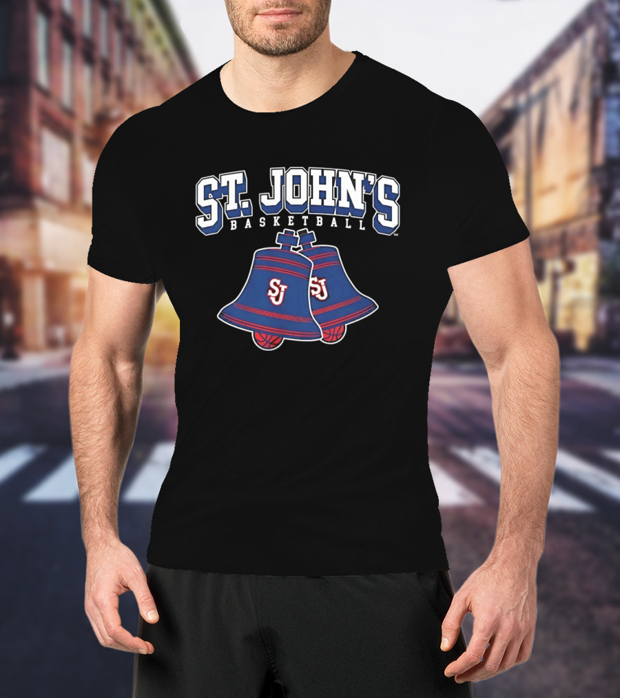 St. John's Basketball SJ Blue And Red Bell Hoops T-Shirt