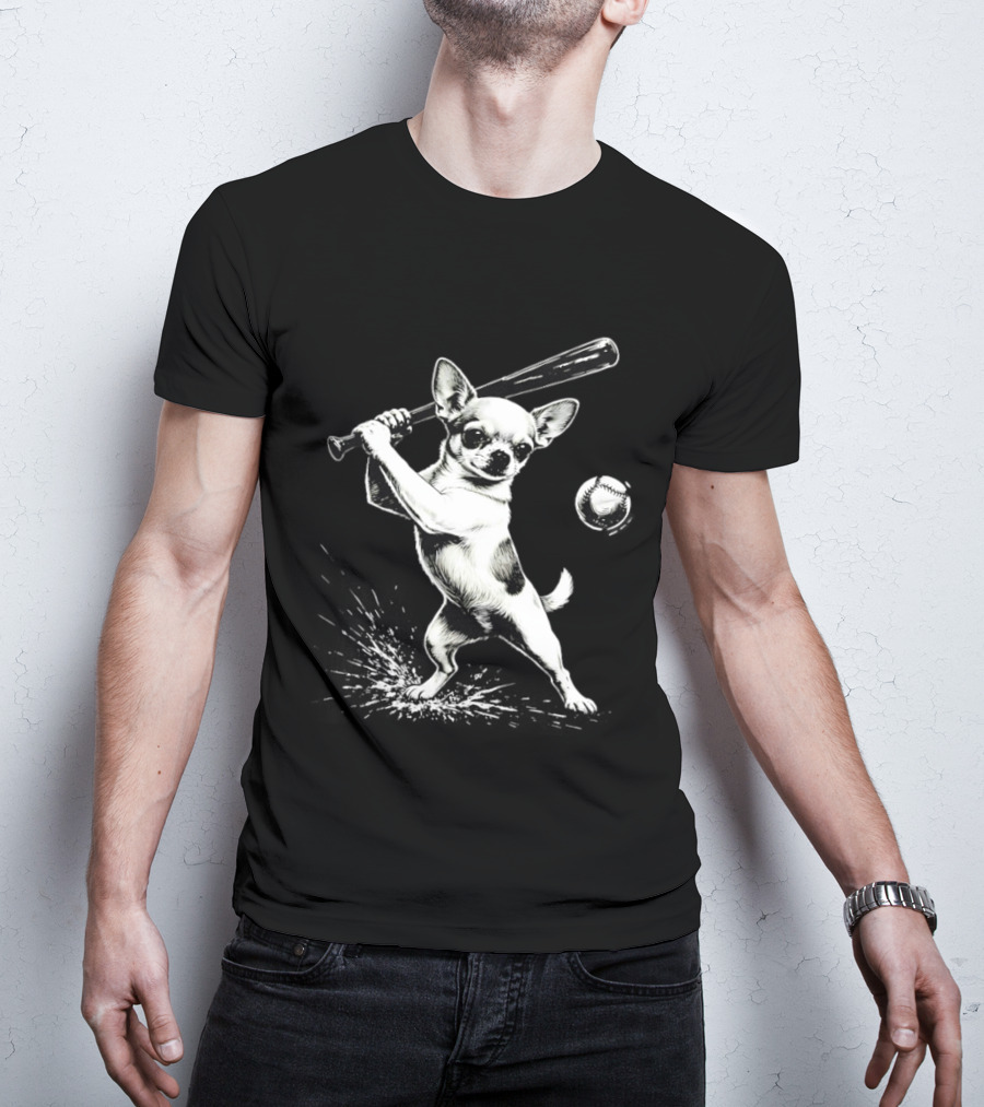Chihuahua Playing Baseball Batting Cute Dog Sports Humor T-Shirt