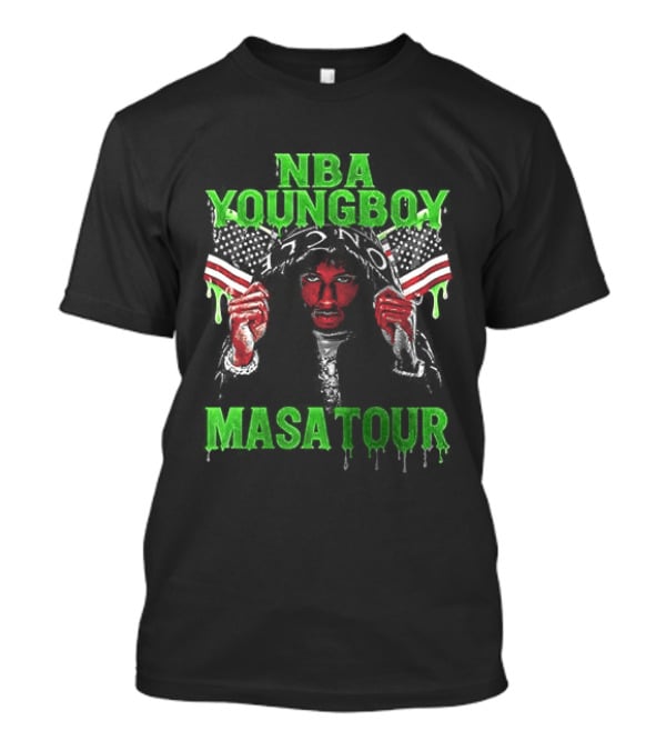 NBA Youngboy Masa Tour Tracklist Green Drip Text With Red Artistic Face T-Shirt