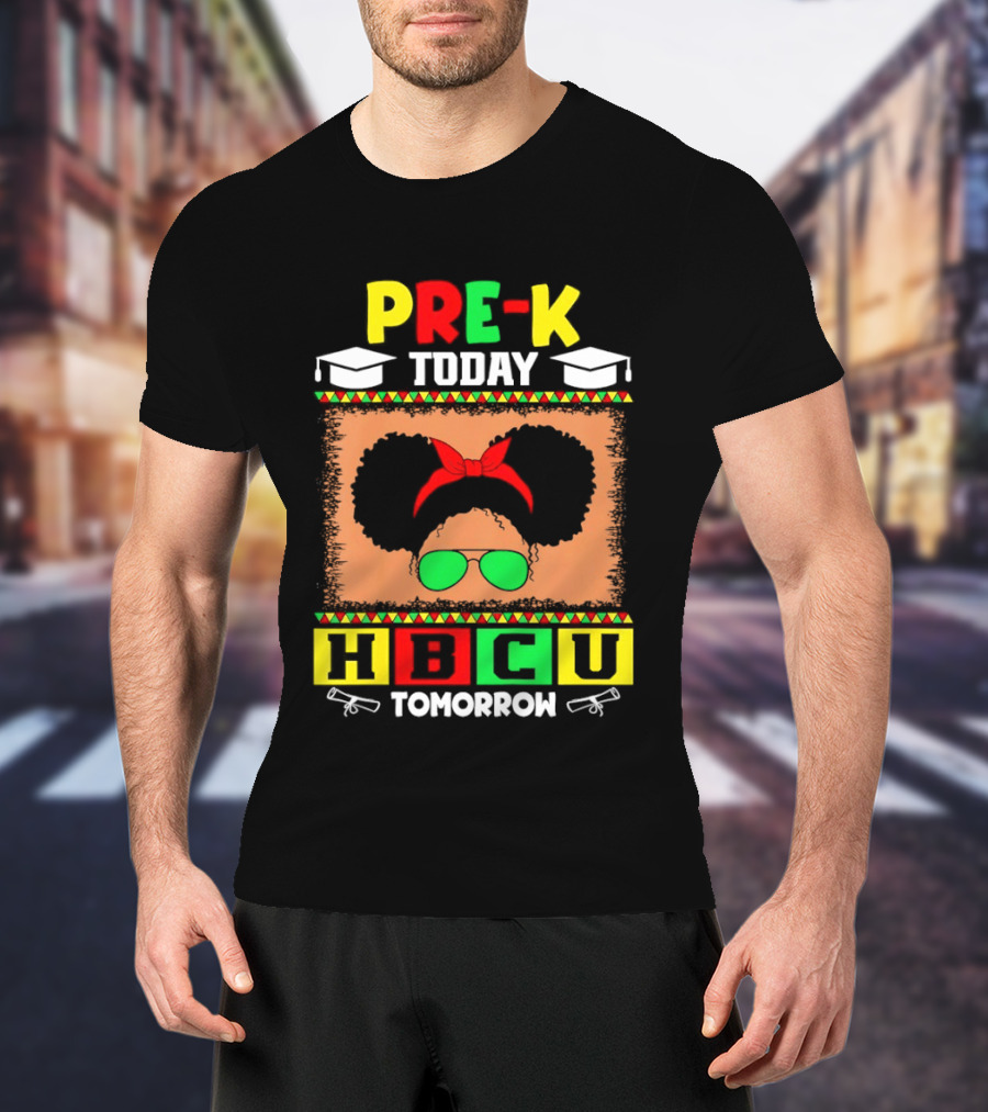 Pre K Today HBCU Tomorrow Graduation Caps Green Red Yellow Blocks T-Shirt