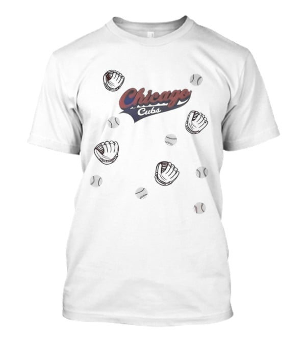 Chicago Cubs Baseball Pattern With Gloves And Balls T-Shirt