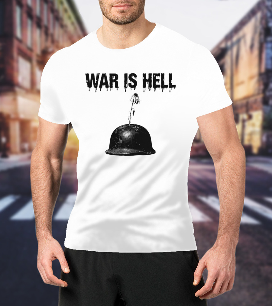 War Is Hell Military Helmet Flower Artillery Contrast T-Shirt