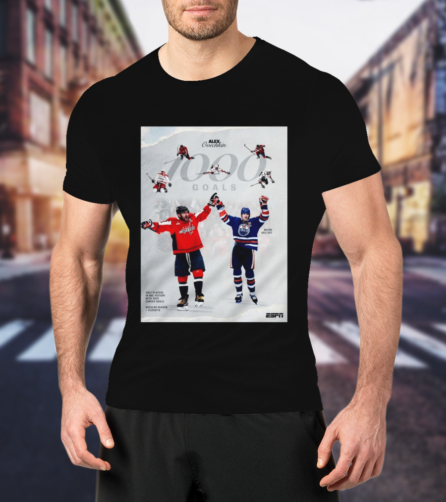 Alex Ovechkin Wayne Gretzky 1000 Goals NHL History ESPN Regular Season Playoffs T-Shirt