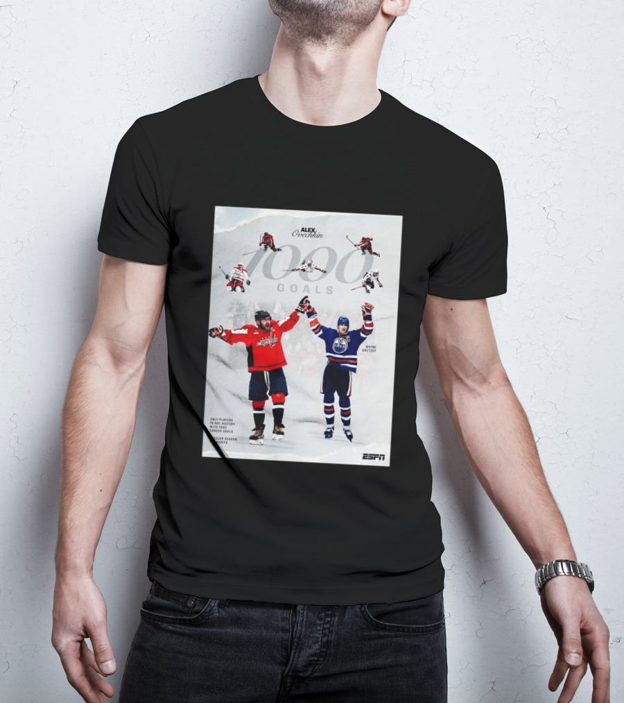 Alex Ovechkin Wayne Gretzky 1000 Goals NHL History ESPN Regular Season Playoffs T-Shirt