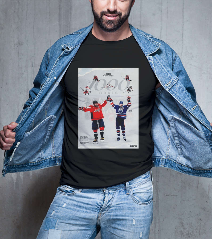 Alex Ovechkin Wayne Gretzky 1000 Goals NHL History ESPN Regular Season Playoffs T-Shirt