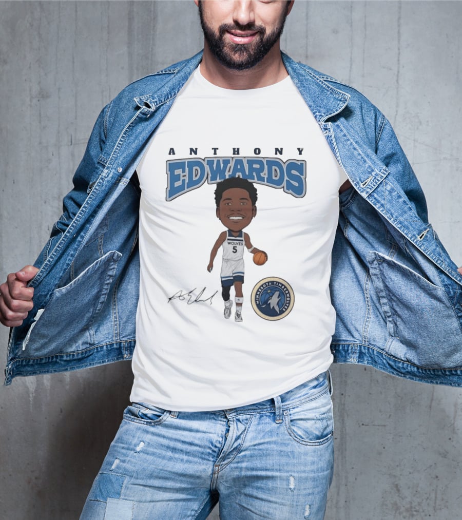 Anthony Edwards Wolves 5 Minnesota Timberwolves Basketball Player T-Shirt