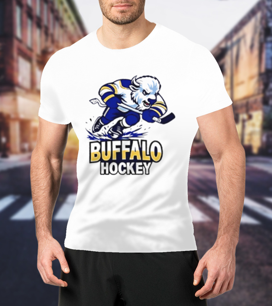 Buffalo Hockey Charging Bison Dynamic Action Sports Team Gear T-Shirt