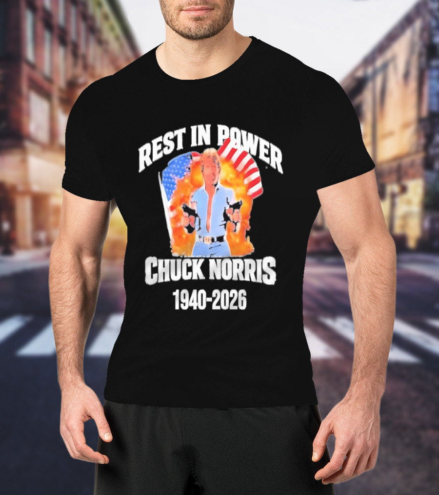 Rest In Power Chuck Norris 1940 2026 American Flag T-Shirt