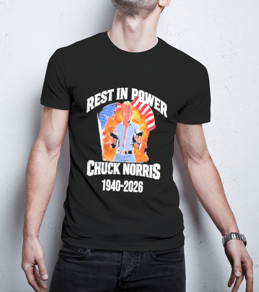 Rest In Power Chuck Norris 1940 2026 American Flag T-Shirt