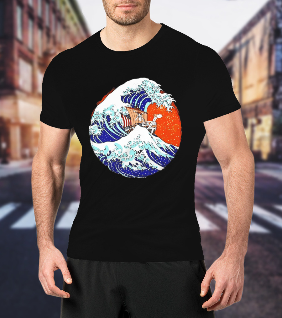 The Great Pirate Of Kanagawa Going Merry On A Great Wave Japanese Art Fusion T-Shirt
