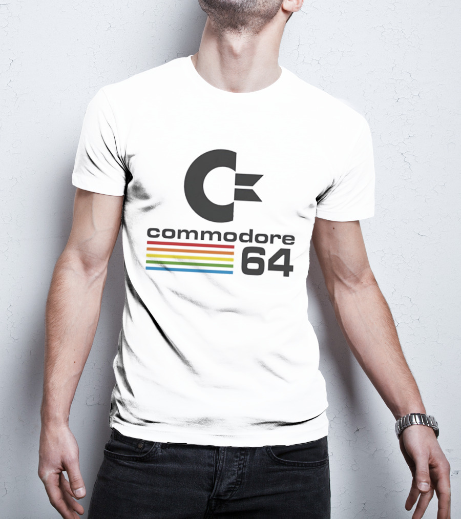 Commodore 64 Retro Computer Logo With Rainbow Stripes T-Shirt