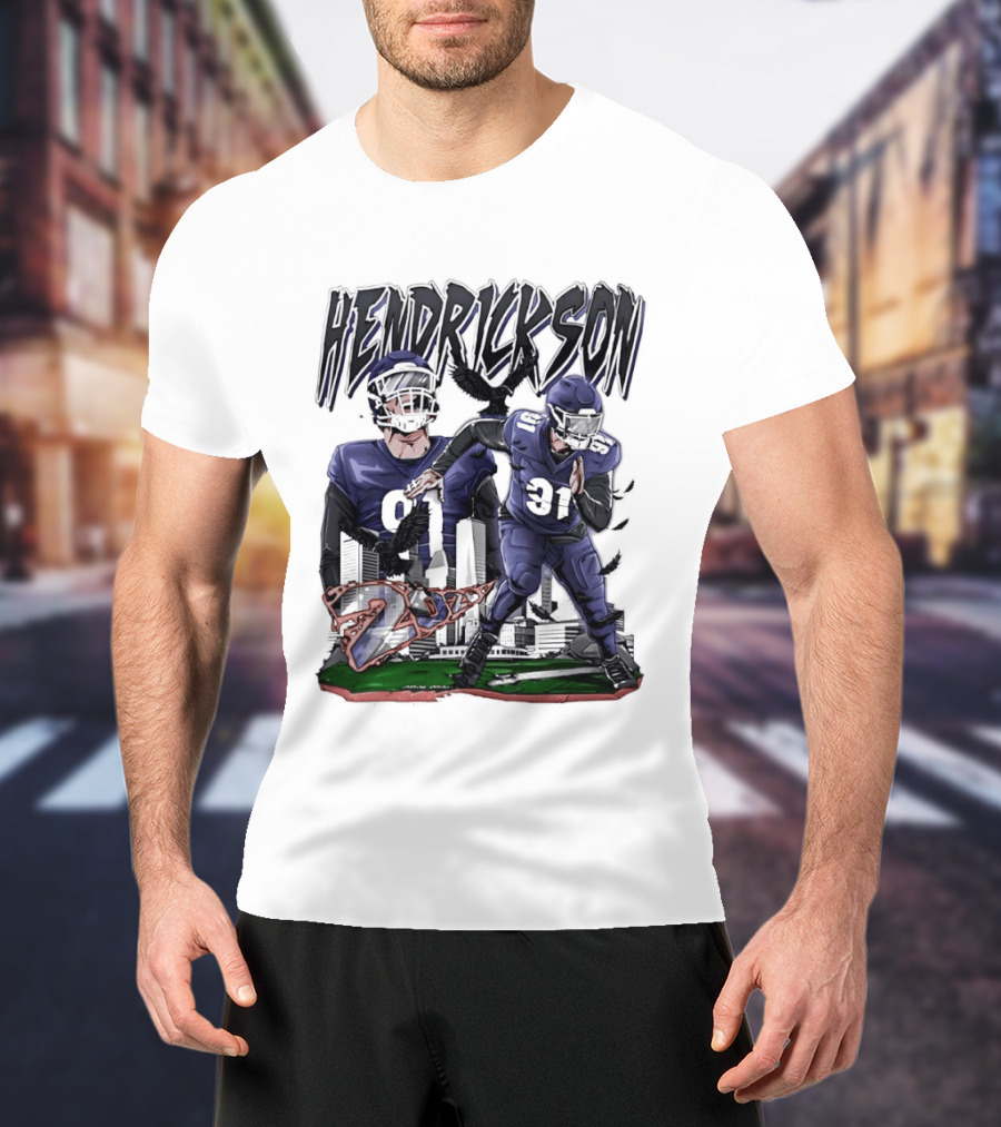 Hendrickson 91 Baltimore Ravens Hand Drawn Football Player T-Shirt