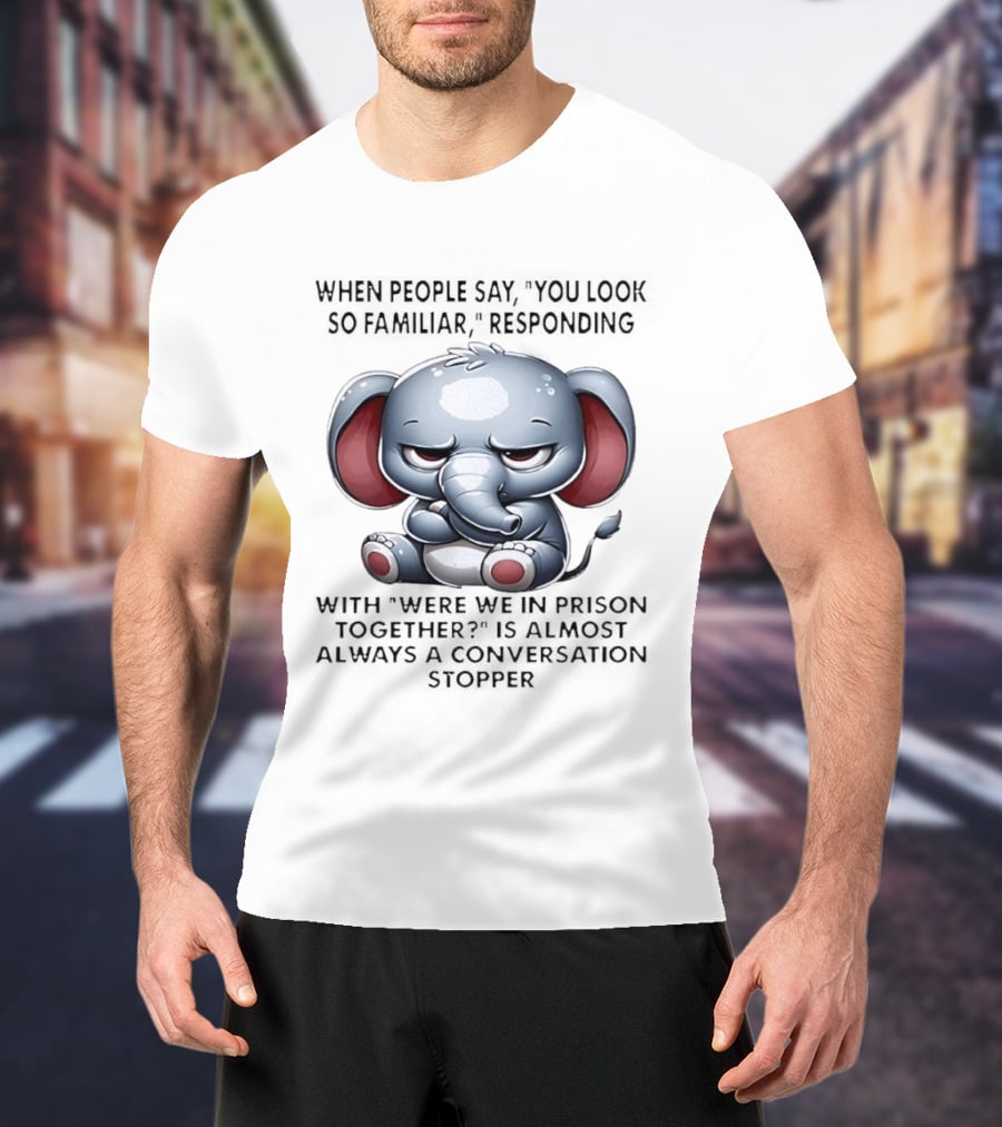 Grumpy Elephant Humor Were We In Prison Together Familiarity Response T-Shirt
