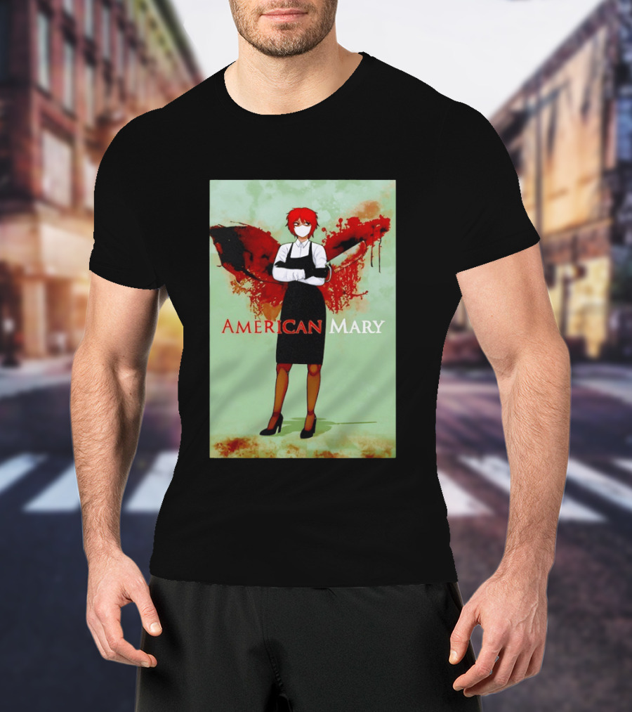 American Mary Mason Bloody Horror Art With Mask And Knife T-Shirt