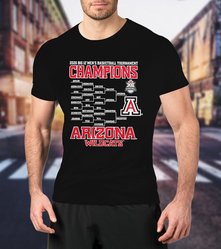 2026 Big 12 Men's Basketball Tournament Champions Arizona Wildcats Bracket T-Shirt