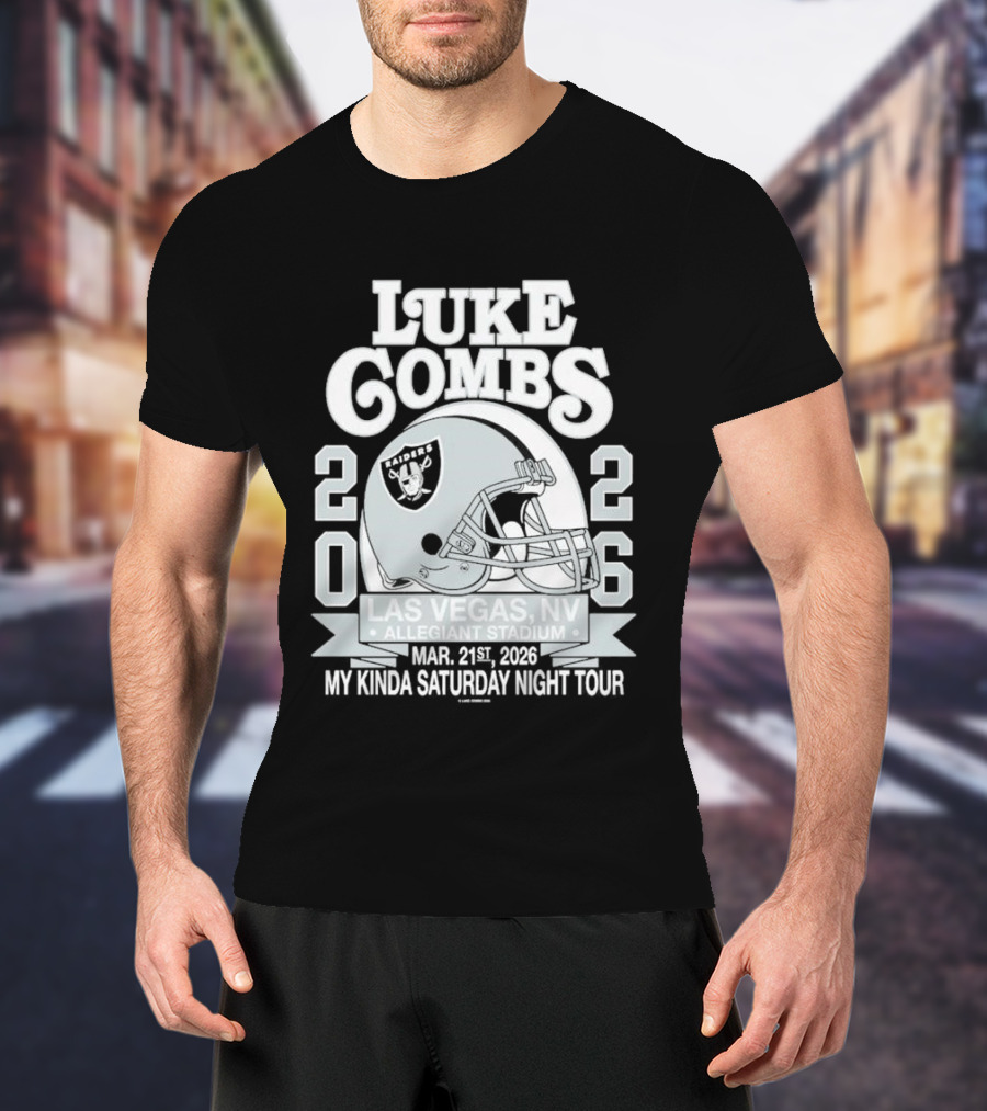 Luke Combs 2026 Las Vegas NV Allegiant Stadium Mar 21 My Kinda Saturday Night Tour NFL Helmet T-Shirt