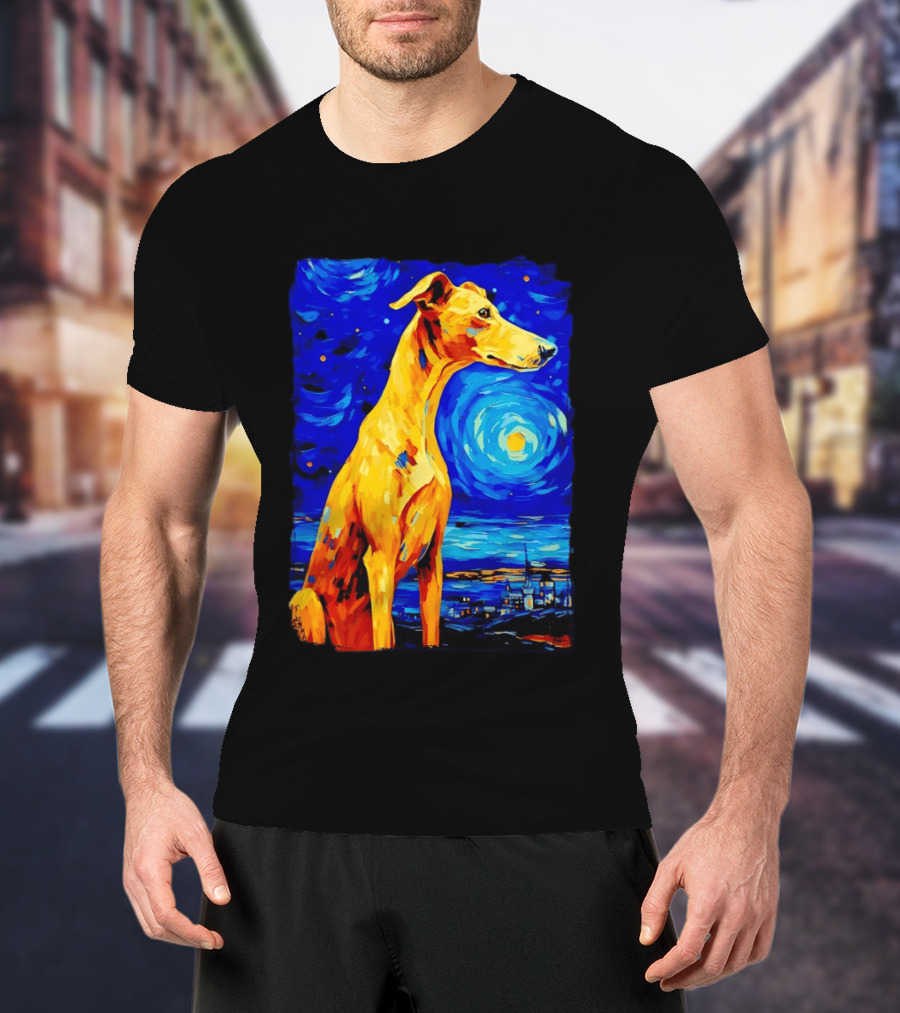 Greyhound Dog In The Starry Night By Vincent Van Gogh T-Shirt