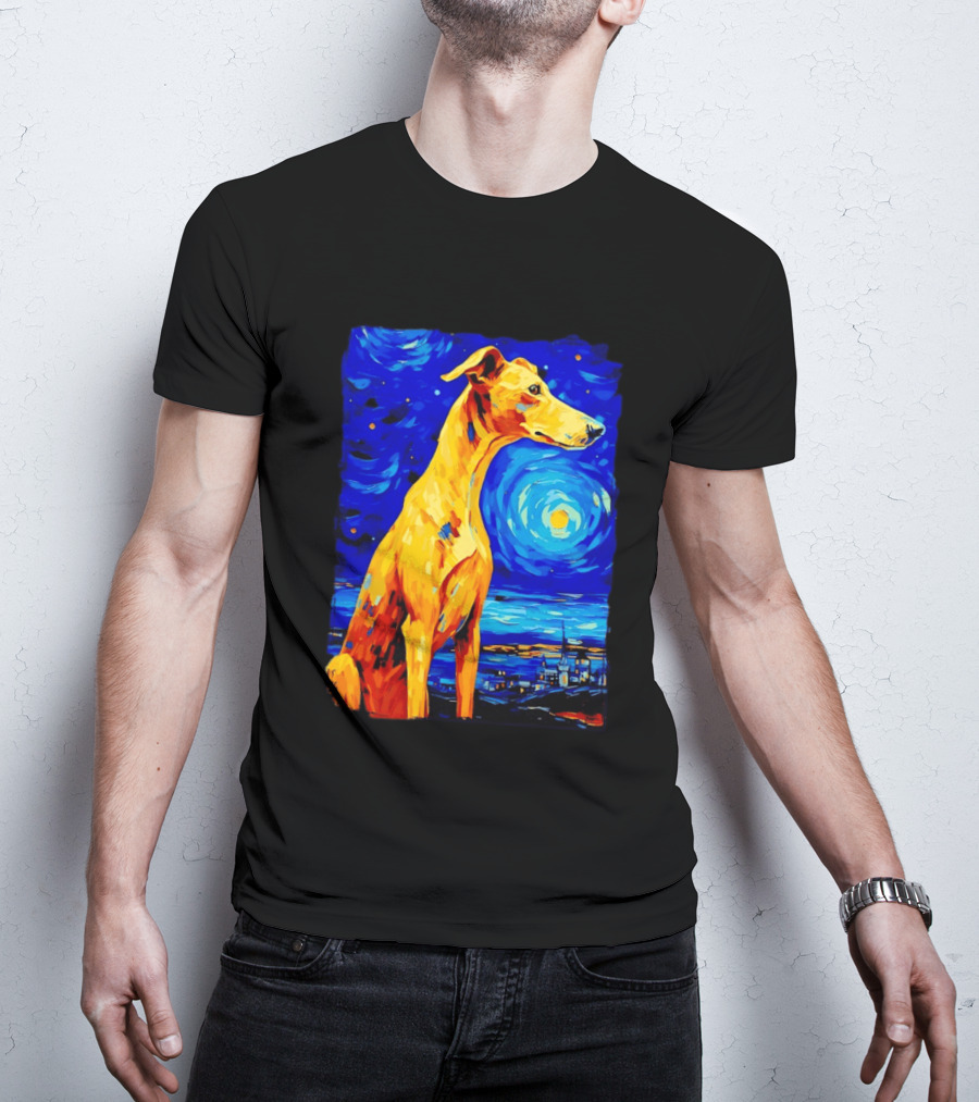 Greyhound Dog In The Starry Night By Vincent Van Gogh T-Shirt