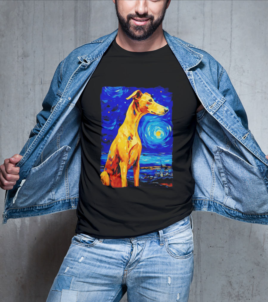Greyhound Dog In The Starry Night By Vincent Van Gogh T-Shirt