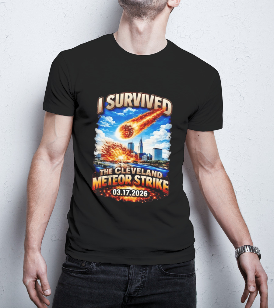 I Survived Cleveland Meteor Strike 03 17 2026 City Skyline Impact Event T-Shirt
