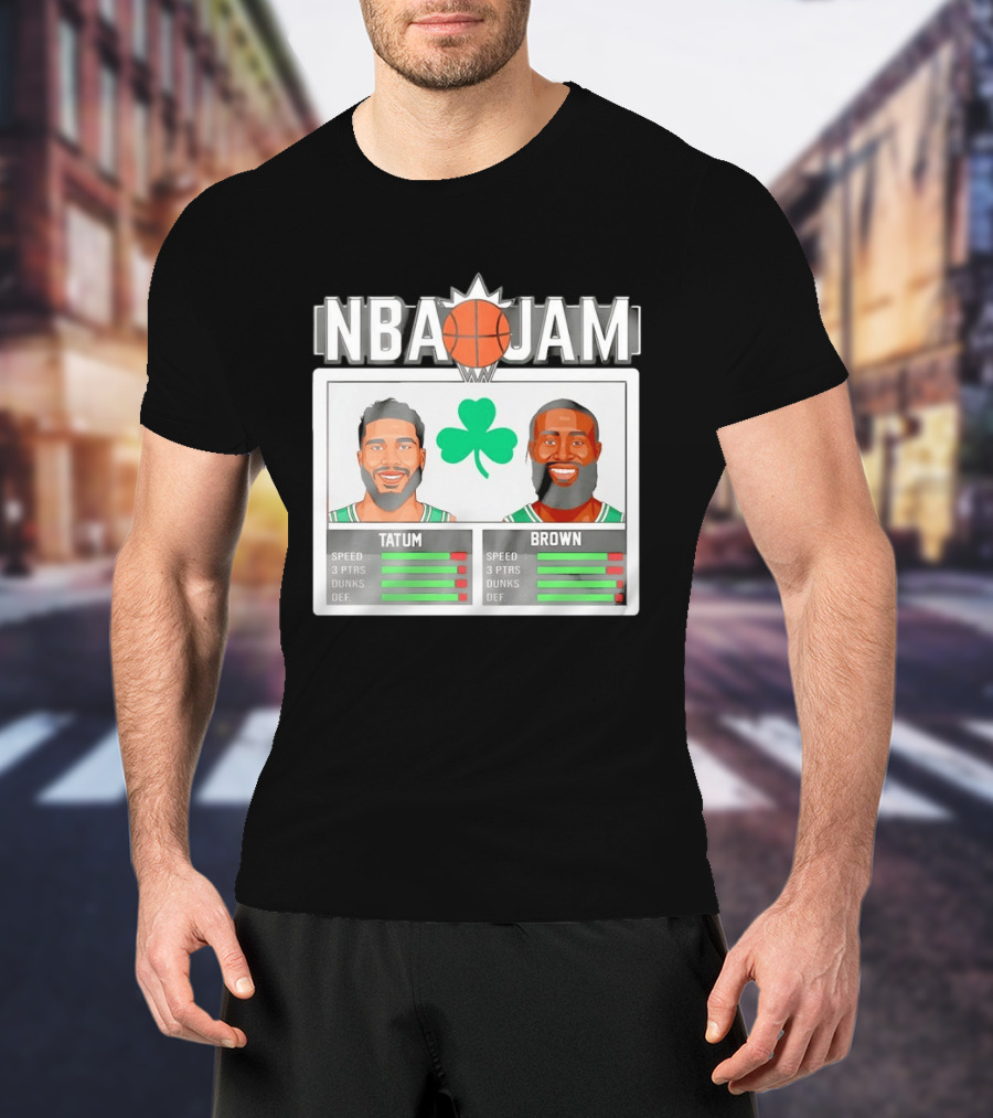 NBA Jam Jaylen Brown Jayson Tatum Celtics Stats T-Shirt