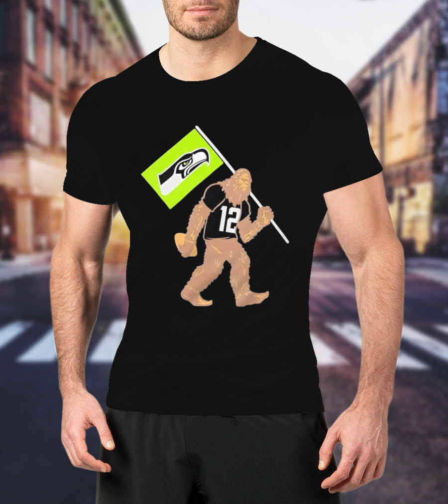 Seattle Seahawks Sasquatch 12 Flag Bearer Fan Gear T-Shirt