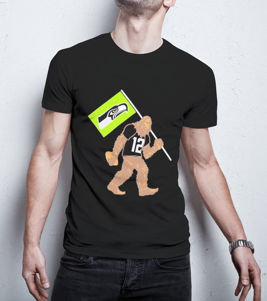 Seattle Seahawks Sasquatch 12 Flag Bearer Fan Gear T-Shirt