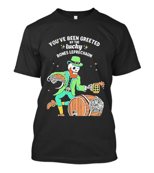 Lucky Bones Leprechaun With Beer And Barrel Celebration T-Shirt