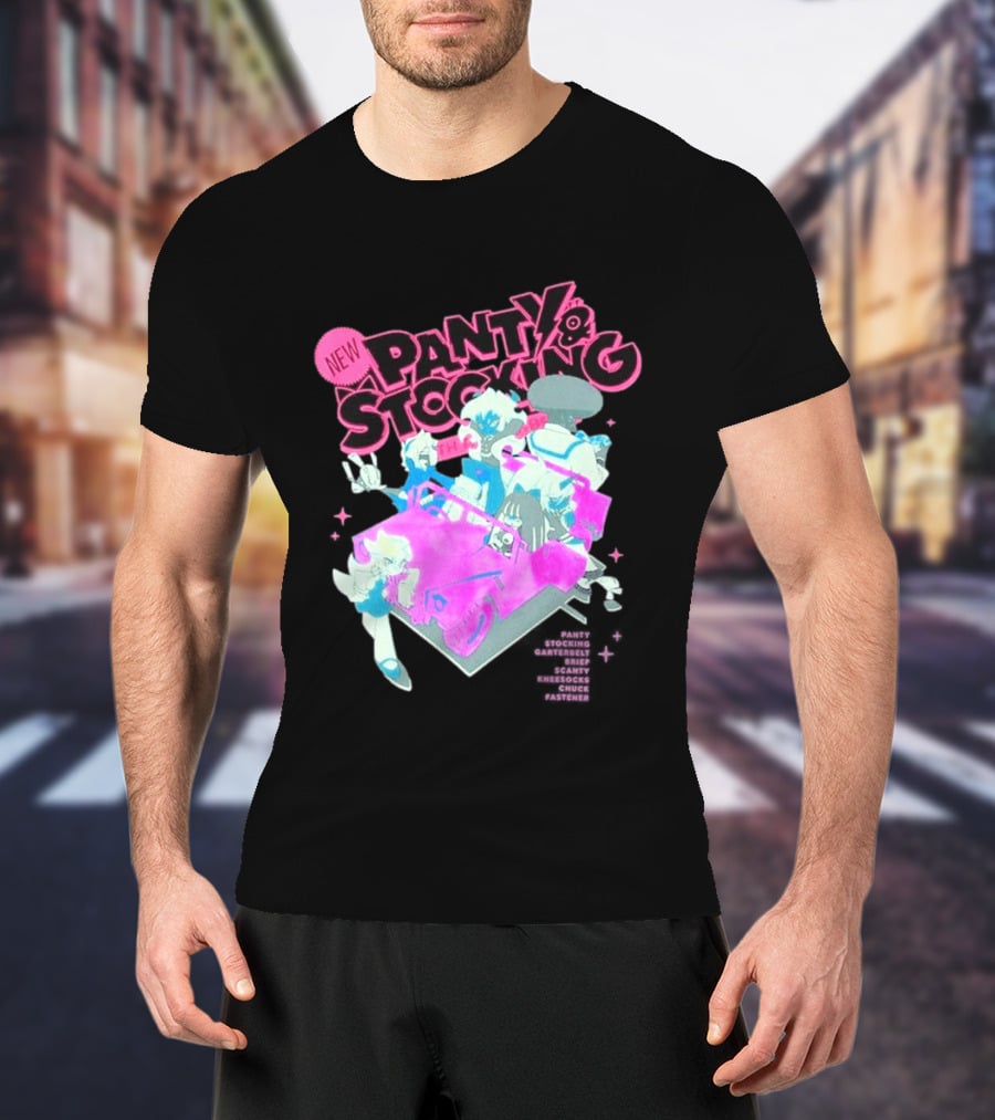 New Panty & Stocking With Garterbelt Anime Characters Colorful Car Scene T-Shirt