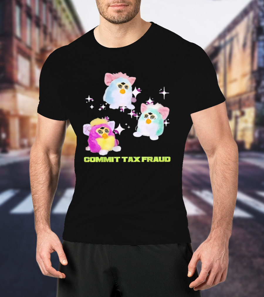 Pink Blue Furbies Sparkles Commit Tax Fraud Fun T-Shirt