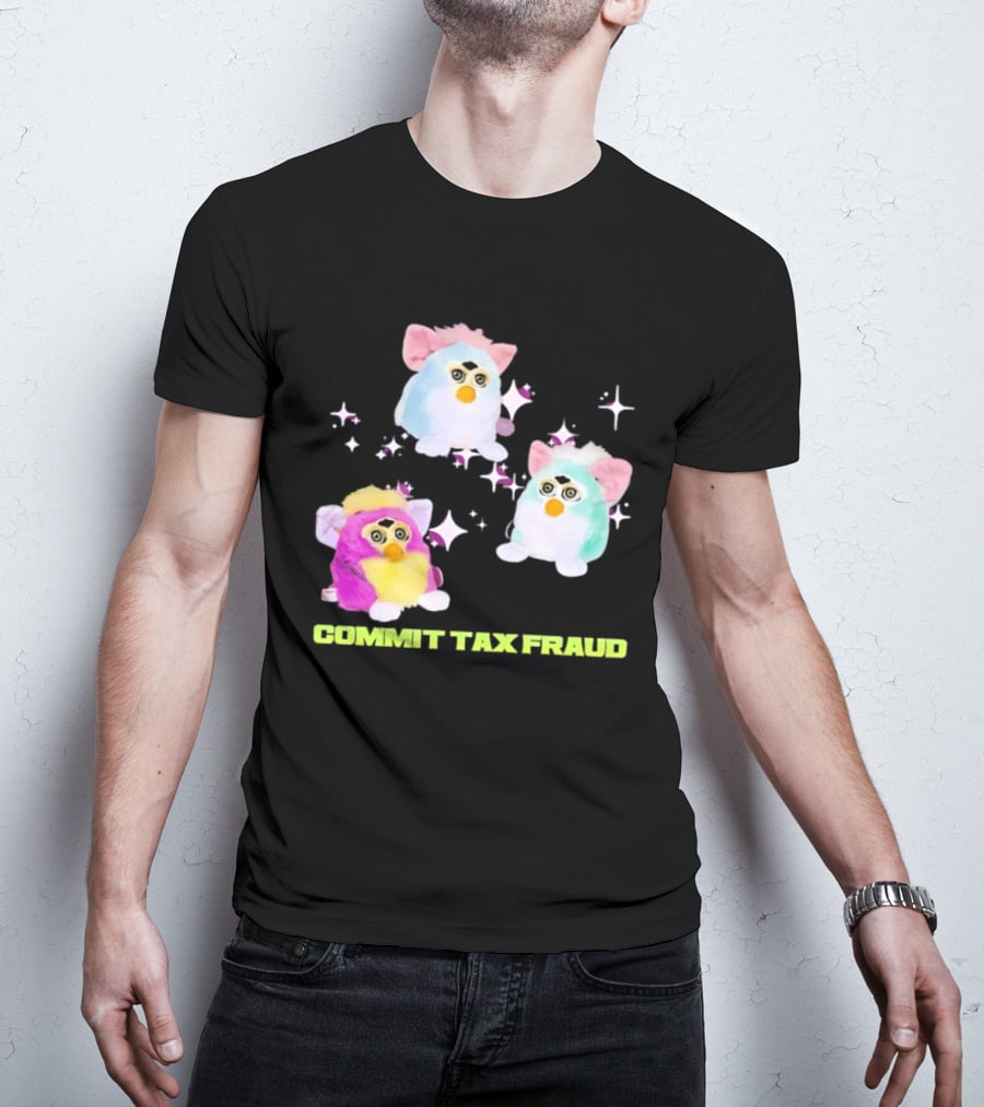 Pink Blue Furbies Sparkles Commit Tax Fraud Fun T-Shirt