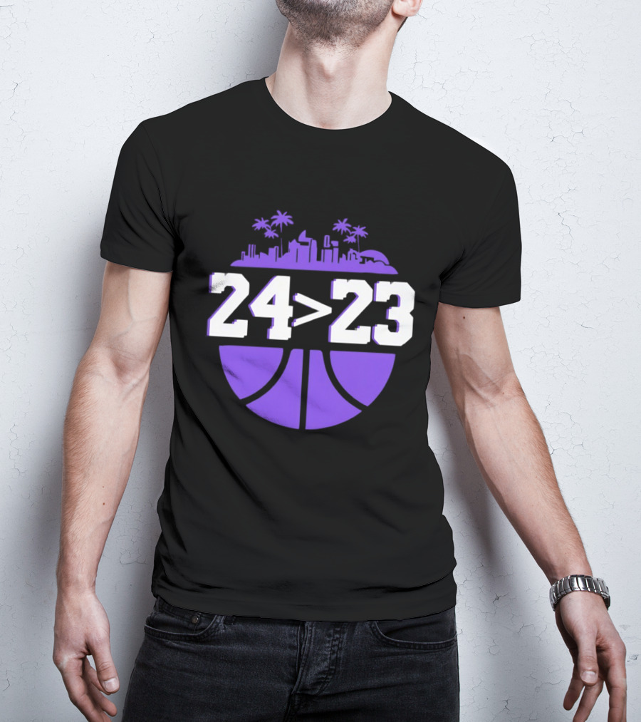 24 Is Greater Than 23 Basketball Los Angeles Skyline T-Shirt