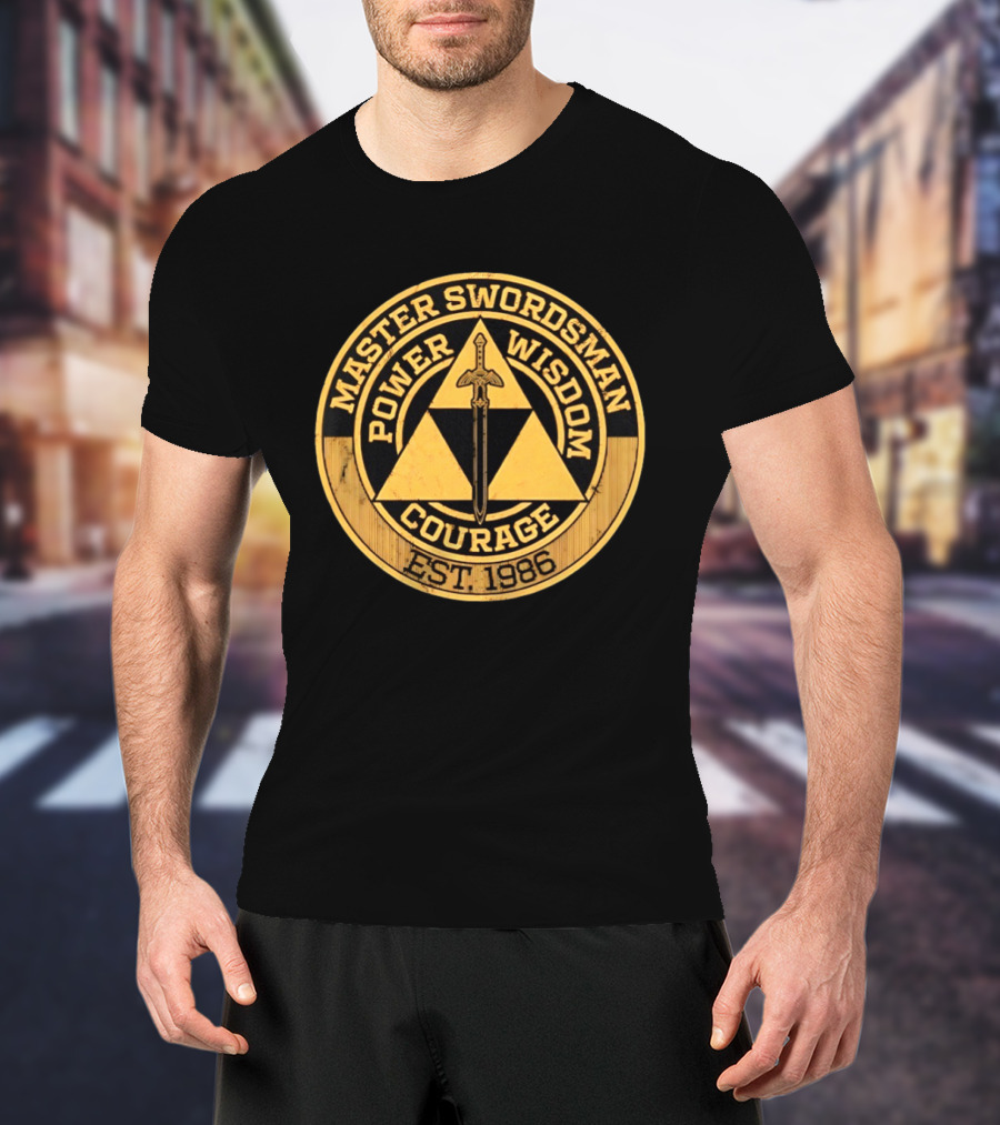 Master Swordsman Power Wisdom Courage Triforce Emblem Est 1986 Legends T-Shirt