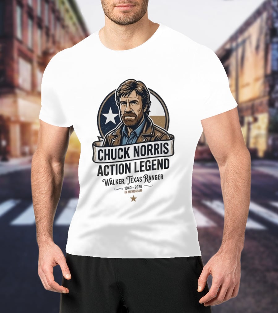 Chuck Norris Action Legend Walker Texas Ranger 1940 2026 In Memoriam Star T-Shirt