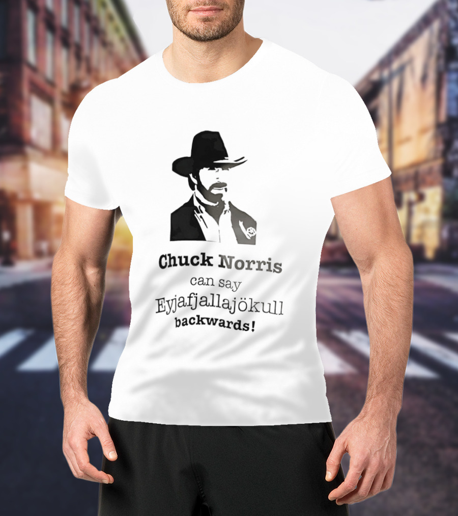 Chuck Norris Can Say Eyjafjallajokull Backwards Cowboy Hat Beard T-Shirt