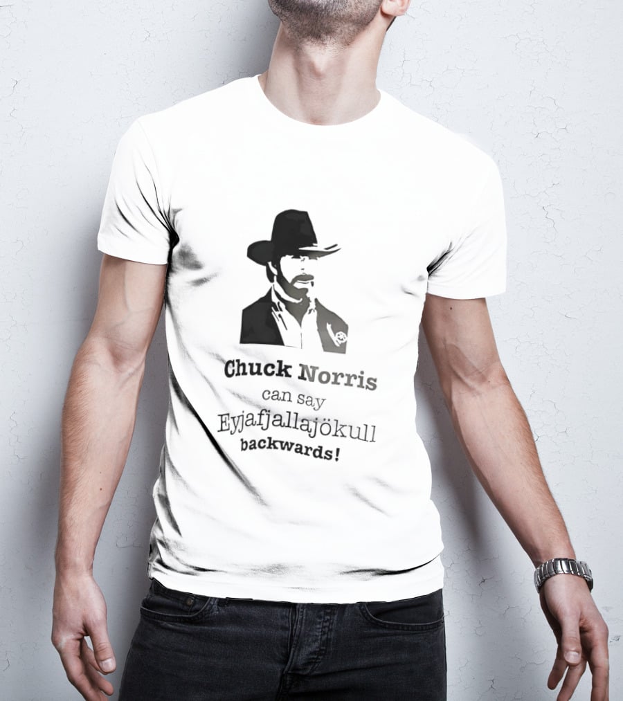 Chuck Norris Can Say Eyjafjallajokull Backwards Cowboy Hat Beard T-Shirt