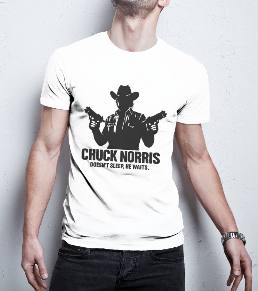 Chuck Norris Doesn't Sleep He Waits Meme Gun T-Shirt